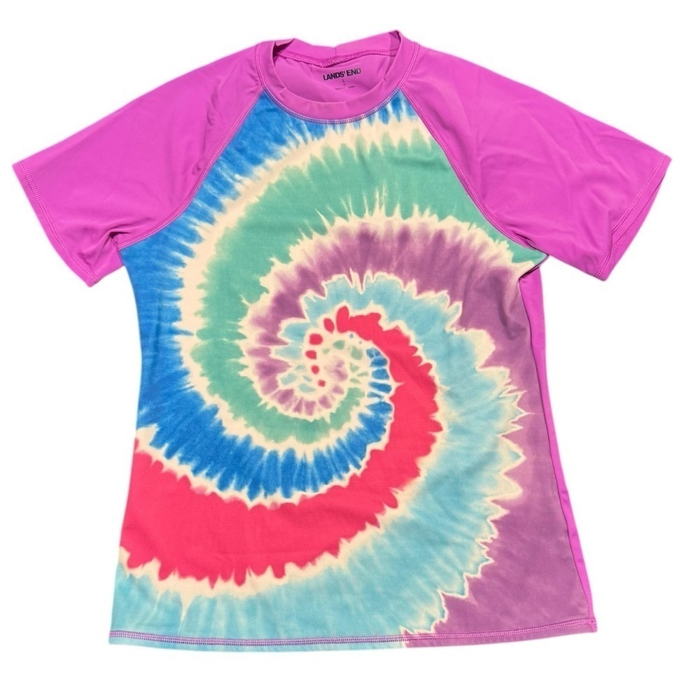 Land’s End Girls Rashguard Short Sleeve Toe Dye Girl’s Size 14 L
